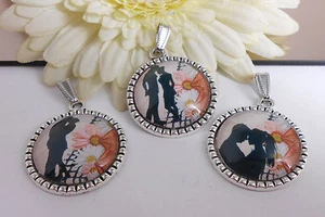 Paar Liebe Freundschaft / Ketten Anhänger - Glas Cabochon / Motivwahl / - Bild 1 von 8