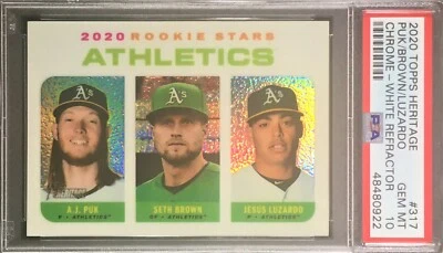 2020 Topps Heritage Chrome 317 Puk/Luzardo/Brown White Refractor RC PSA 10 16/71 - Image 1 of 3