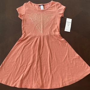 Girls Guess Kids Orange Short Sleeve Summer Spring Fall Short Dress Size 7 NWT - Picture 1 of 5