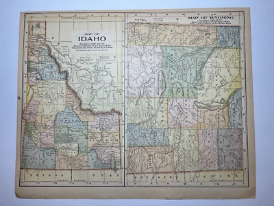 Mapa del estado de Wyoming e Idaho 1903 con Indian Res 1903 Peerless Atlas VER DESCRIPCIÓN Foto 1 de 3