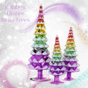 Cody Foster Retro Rainbow Frosted Glass Decorative Trees 3 Set Home Party Pride - Picture 1 of 2