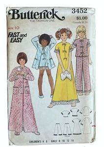 Camisón y bata vintage Butterick 3452 niñas talla 10 patrón de costura sin cortar - Imagen 1 de 2