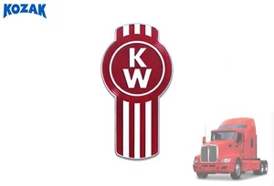 Kenworth Hood Grille Logo Emblem Badge L53-1002-10 Chrome Red Metal Flake - Picture 1 of 6