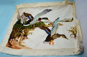 Finished Large Crewel Mallard ducks Flight  16x20" - Picture 1 of 2