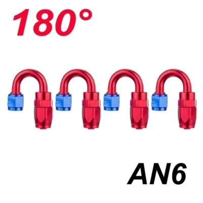 4Pcs Red Oil Fuel Line Hose End Fitting Adapters Kits 180°Degree AN6 Aluminum - Image 1 of 4