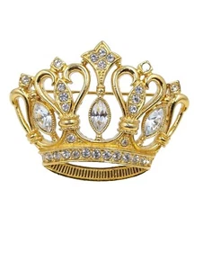 Kenneth Jay Lane KJL for Avon Crown Brooch Pin Gold Tone w/ Rhinestones E013 - Picture 1 of 7