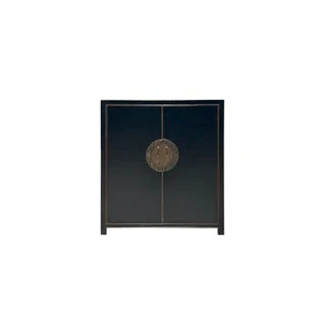 Black Lacquer Zodiac Moon Face Hardware Credenza Storage Cabinet ws4059 - Picture 1 of 8