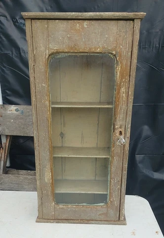 Antique Chippy Paint Wood APOTHECARY CABINET Medicine Cabinet w/Glass AAFA Cover