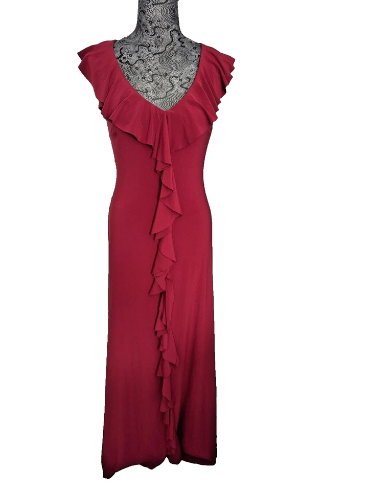  Nuevo sin etiquetas Vestido/Vestido Jersey JS Boutique Volantes Rojo Profundo Talla 4 Foto 1 de 4