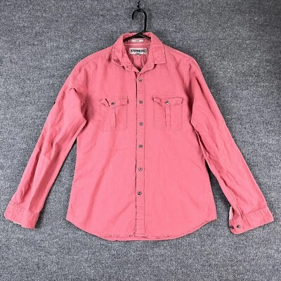 Express Shirt Men's Medium Pink Linen Cotton Blend Long Sleeve Roll tab Casual - Image 1 of 4