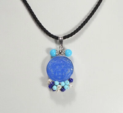 CIONDOLO ARGENTO GIADA TURCHESE NATURALE PASTA DI TURCHESE LAPIS       AGDV 0214 - Immagine 1 di 3