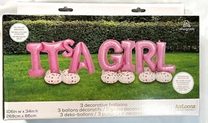 Anagram Airloonz ITS A GIRL Rosa 3 Palloncini Decorativi Interno/Esterno 106"x 34" - Foto 1 di 12