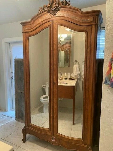 Antique French Armoire with Mirrored Doors & Hand-Painted Custom Details Cover