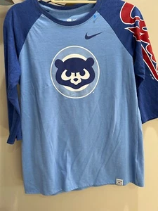 Women’s LG Nike ATHLETIC CUT Blue Chicago Cubs 3/4 Length Sleeve Shirt. NWOT - Picture 1 of 6