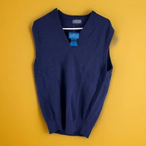 Lands End Vest Mens Navy Blue V Neck Lambswool Large Tall LT NEW w TAGS NOS VTG - Picture 1 of 10