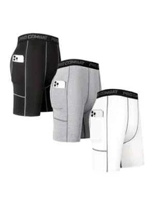3 Men's Compression Training Tights Base Layer Tight Multicolor With Pockets - Picture 1 of 5