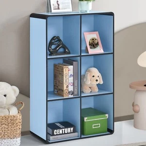 Kings Brand Furniture 6-Cubed Bookcase Storage Organizer Bookshelf, Blue - Picture 1 of 6