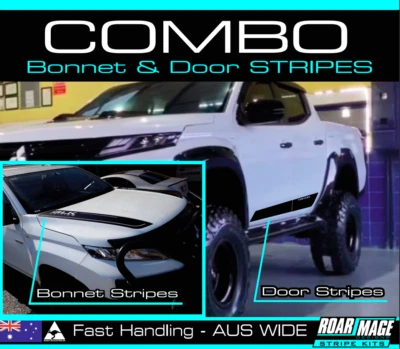 AM Combo BONNET & DOOR decal stripes kit fit 2019-2023 MITSUBISHI MR Triton 4x4 - image 1 of 4
