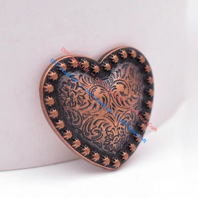 6PCS WESTERN HEADSTALL HORSE TACK HEART COPPER BERRY SADDLE CONCHOS 1-1/8 Inch - Image 1 of 4