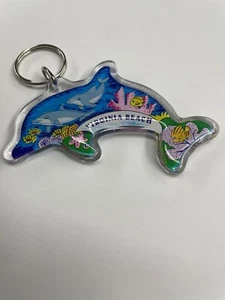 Virginia Beach Dolphin Shaped Underwater Scene Plastic Acrylic Souvenir Keychain - Picture 1 of 5