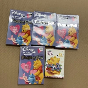 SET 5 Disney Winnie Puuh WTP auffällige Folie Valentinstag Karten Kinder - Bild 1 von 7