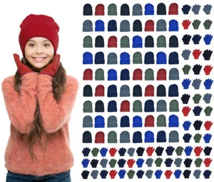 72 Pairs Yacht & Smith Wholesale Kids Beanie and Glove Kit Sets - Picture 1 of 8
