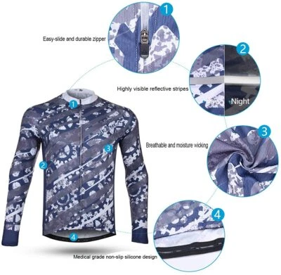 DEWAN STORE Herren Radtrikot Radtrikot Langarm mit 3 Gesäßtaschen, Radfahren Biking Small