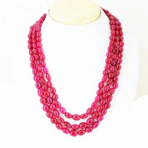 Oval Shape 550.00 Cts Earth Mined 3 Strand Red Ruby Beads Necklace NK 13E35 - Picture 1 of 2