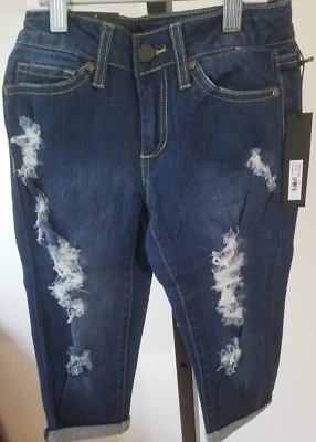 JOE'S Girls Sz 7 Easy Crop Cropped Pants Capri Jeans Ripped Celine Blue MSRP$49 - Image 1 of 4