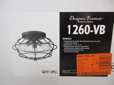 Designers 15 in. Jax 3-Light Vintage Bronze Interior Ceiling Light Flush Mount - Image 1 of 4