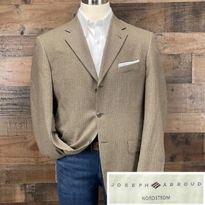 Joseph Abboud Silk Wool Sport Coat Mens 40R Tan Brown Houndstooth Blazer Jacket - Picture 1 of 14