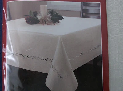 Essential Home Polyester Easy Care Tablecloth Off White Holly Cutouts 70" Round - Image 1 of 3