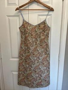 J.CREW Sz 6 Strappy Shift Slip Dress Paisley Orange Yellow 100% Cotton Cute EUC! - Picture 1 of 5