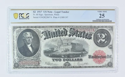 1917 $2 Legal Tender Fr#60 Very Fine 25 PCGS *9537 - Image 1 of 3