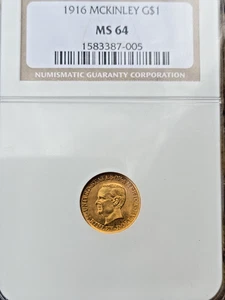 1916 McKinley Commemorative Gold Dollar $1 NGC MS64 - Picture 1 of 6