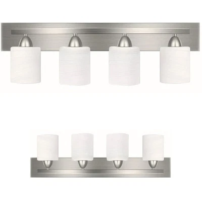 Modern 4-Light Bathroom Vanity Light – Brushed Nickel Fixture with Frosted Gl... - Image 1 of 4