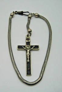 Antike Uhrenkette Silber Metall mit Vintage Kruzifix - Bild 1 von 6