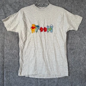 Vtg Winnie The Pooh T-shirt Womens Large Embroidered 90s Spellout Floral Travel - Picture 1 of 10