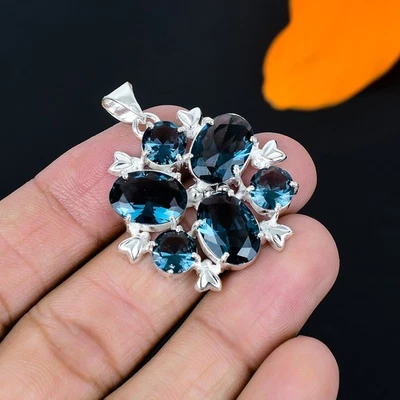 Pendente In Pietra Preziosa Iolite In Argento Sterling 925 Fatto A Mano 1.58" - Immagine 1 di 4