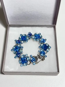 Juliana D&E 5 Link Bracelet Baby Blue & Royal Blue Rhinestone Silver-Tone 6" L - Picture 1 of 12
