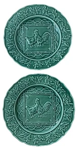 Bordallo Pinheiro Hahn & Henne Hühner grün Teller 9" Vintage Bauernhaus Set 2 - Bild 1 von 17