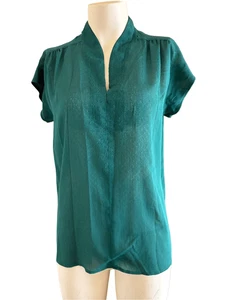 Mandarin Kragen winzig Diamant Patch Frühling smaragdgrün fließend Kurzarm Bluse - Bild 1 von 3