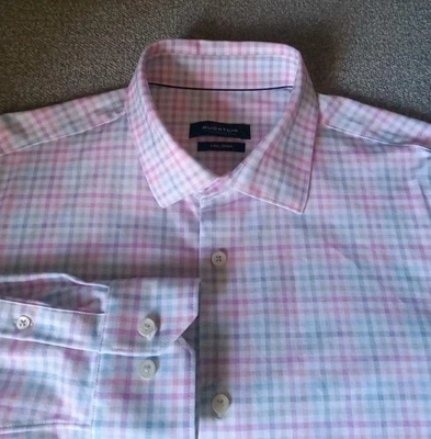 Bugatchi 8 Way Stretch Shirt Men's L Colorful Pastel Plaid Long Sleeve EUC - Image 1 of 4