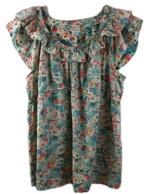 Motherhood Maternity Floral Blouse XL Ruffle Collar Peasant Preppy Classic Top - Image 1 of 4