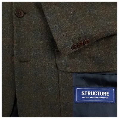 Structure Sport Coat Mens 38R Vtg Italian Tweed Wool Blend British Field Plaid - Image 1 of 4