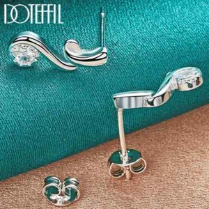 Pendiente de perno de circón redondo AAA de plata esterlina 925 Doteffil boda dije joyería - Imagen 1 de 6
