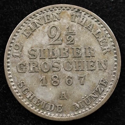 German States Prussia 2-1/2 Groschen 1867A, Coin, Silver, Die Cracks, Inv#G062 - Image 1 of 4