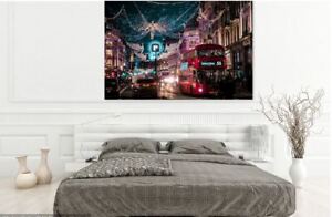 COLORFUL CITY LONDON TRAVEL- Large Framed Canvas  600x900mm Home decor Gift