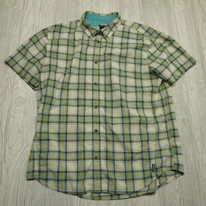 Prana Shirt Adult XL Blue Yellow Plaid Organic Cotton Short Sleeve Button Up Men - Picture 1 of 6