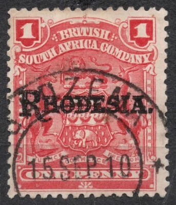 SG101 1909 1 d Sobreimpresión Rodesia en emisión BRITISH SOUTH AFRICA COMPANY Foto 1 de 2